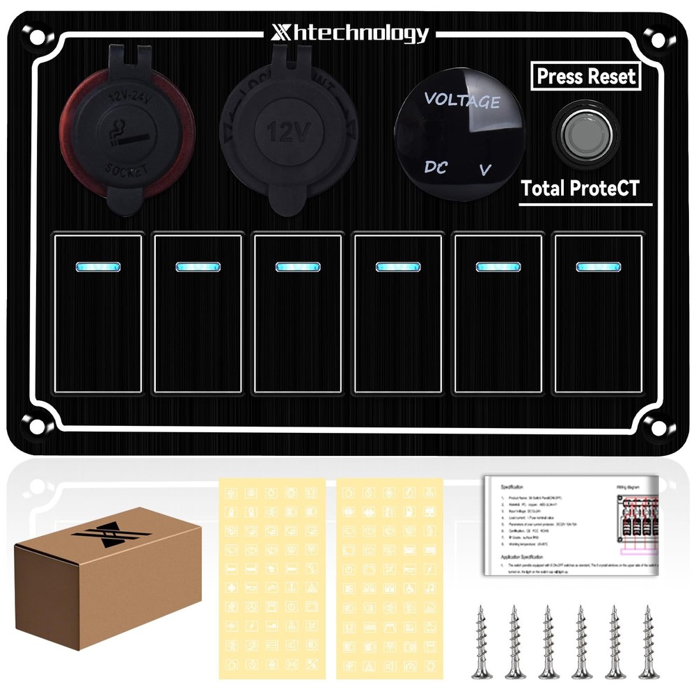 Boat Rocker Switch Panel,Waterproof 6 Gang Toggle Switch Panel with Dual USB ...