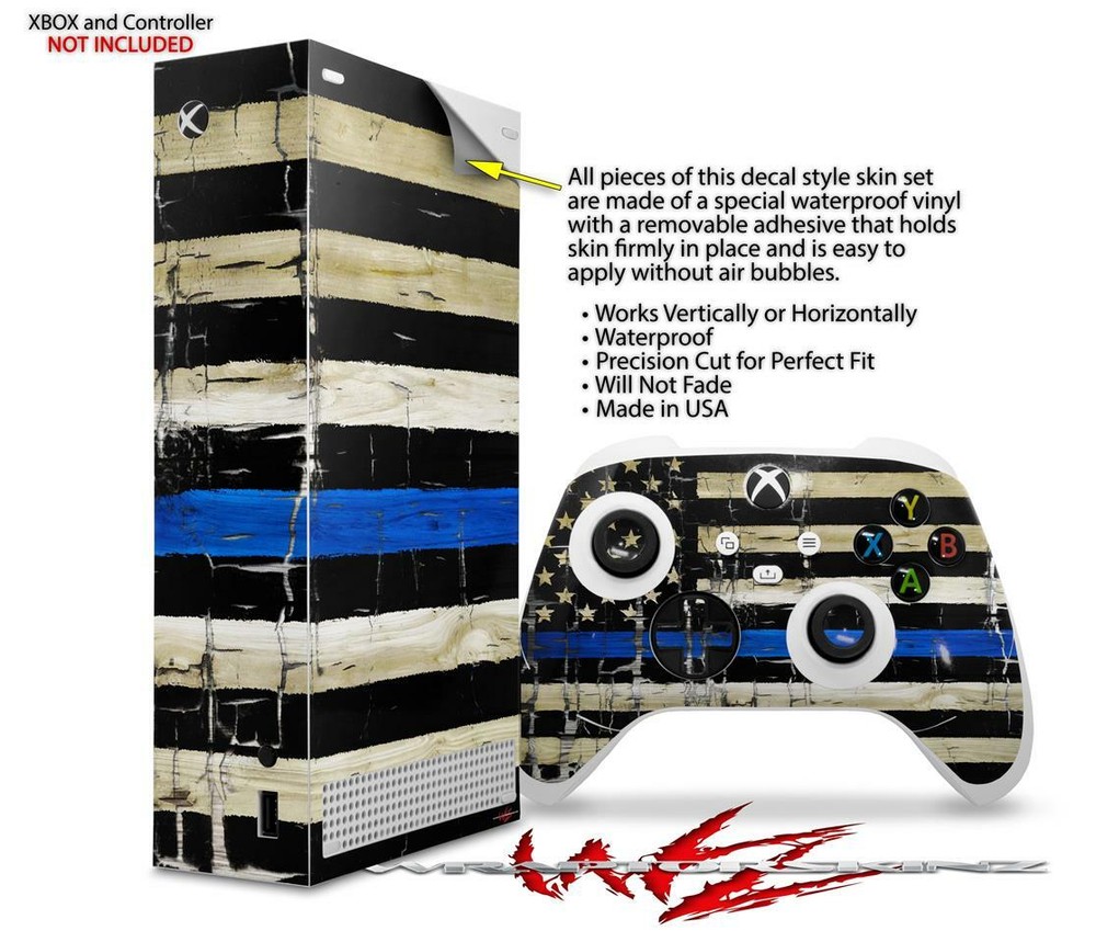 Skins XBOX Series S Console Controller Painted Blue Line Stripe USA Flag