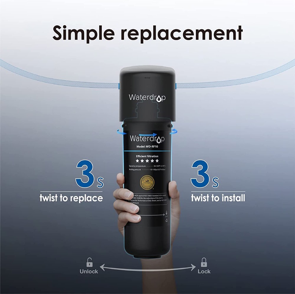Waterdrop WD-RF10 Water Filter, 8000 Gallons High Capacity, Black
