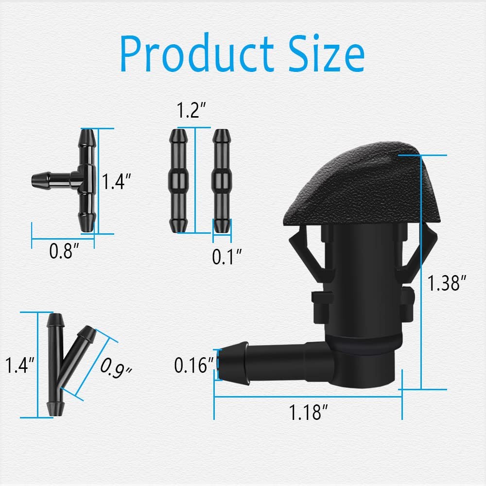 Windshield Washer Nozzles Kit, Front 7.87 inches, Black