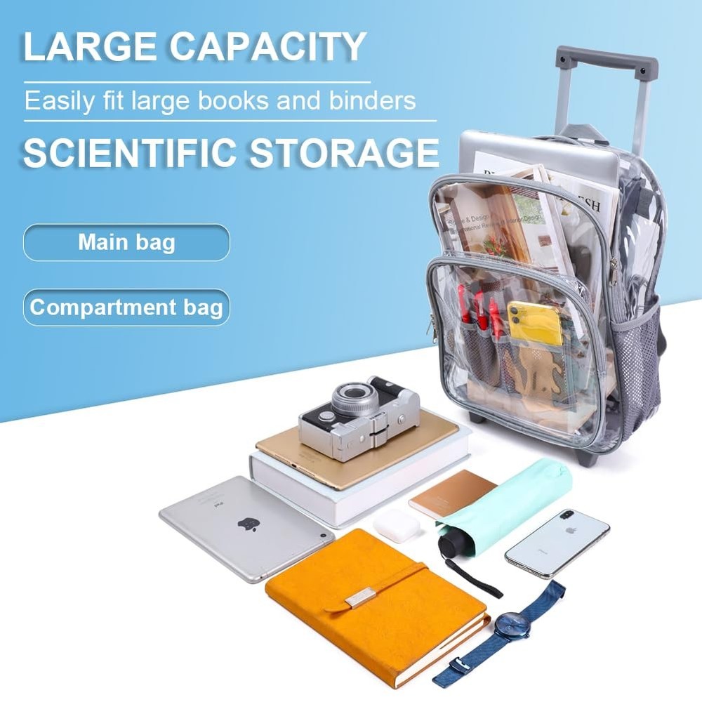 Rolling Clear Backpack, Heavy Duty Cold-Resistant Transparent PVC Backpack wi...