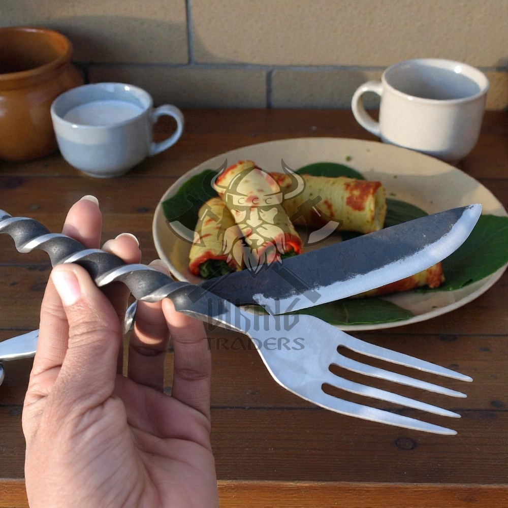 Hand Forged Medieval Iron Knife & Fork Set – Rustic Dining Cutlery
