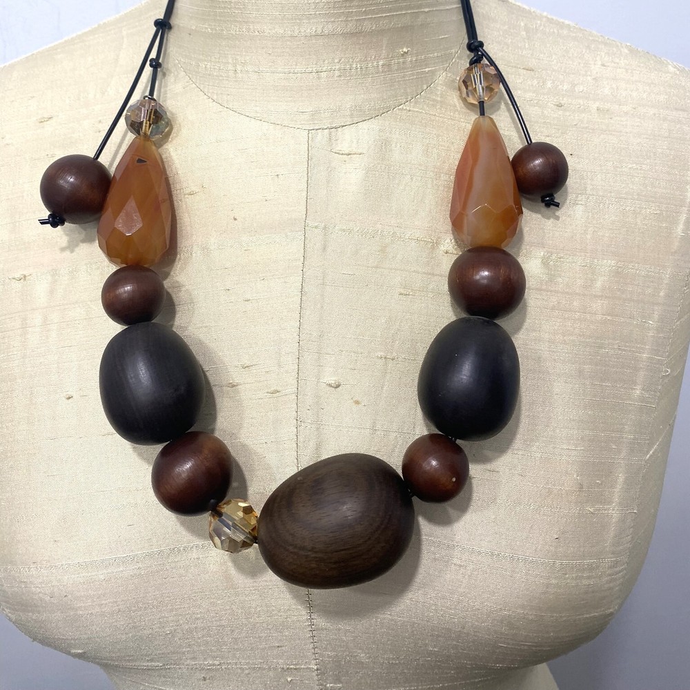 Basia Design Wood Glass Beaded Necklace
