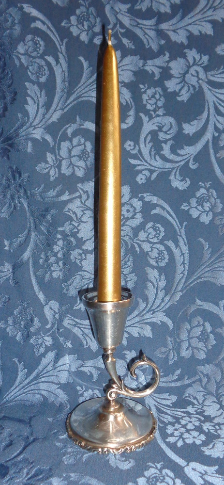 Pair Mexican Sterling Silver Chamberstick Candlestick Scroll Handle 398 Grams