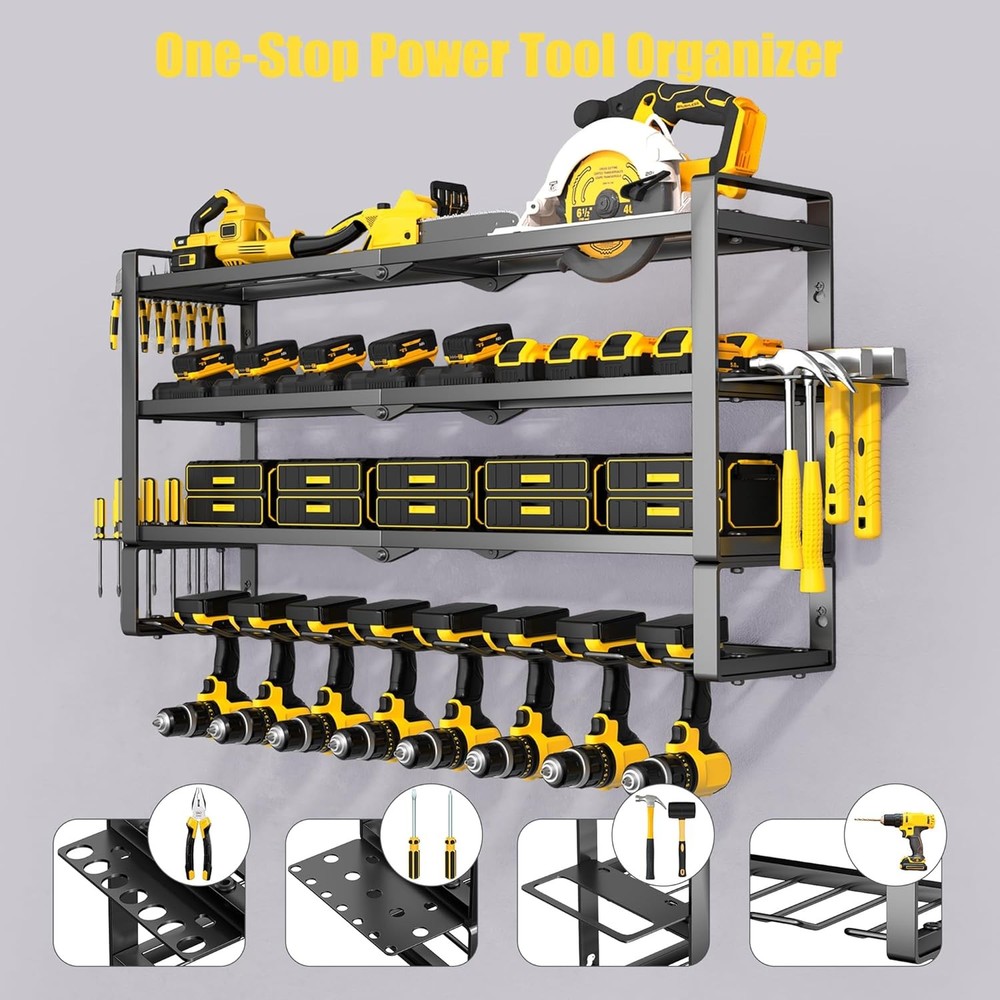 Power Tool Organizer Wall Mount, 4-Tier Heavy Duty Metal Tool Storage Rack