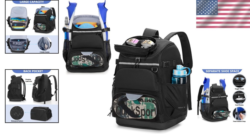 Waterproof Swim Gear Backpack with Efficient 7 Pockets and Shoe Compartment