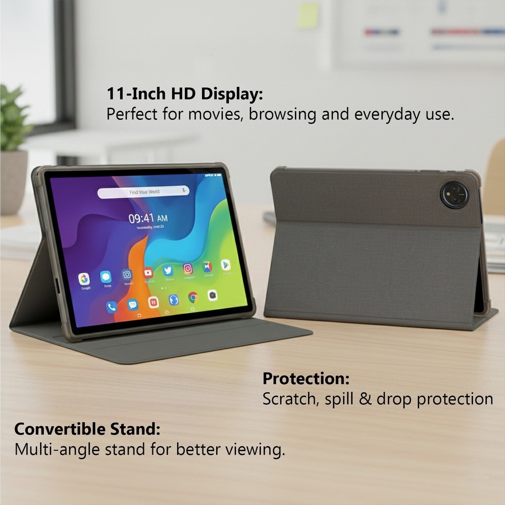 tabtoday 11 inch Tablet, Android 14, Octa-Core Processor 128GB ROM, WiFi - Black