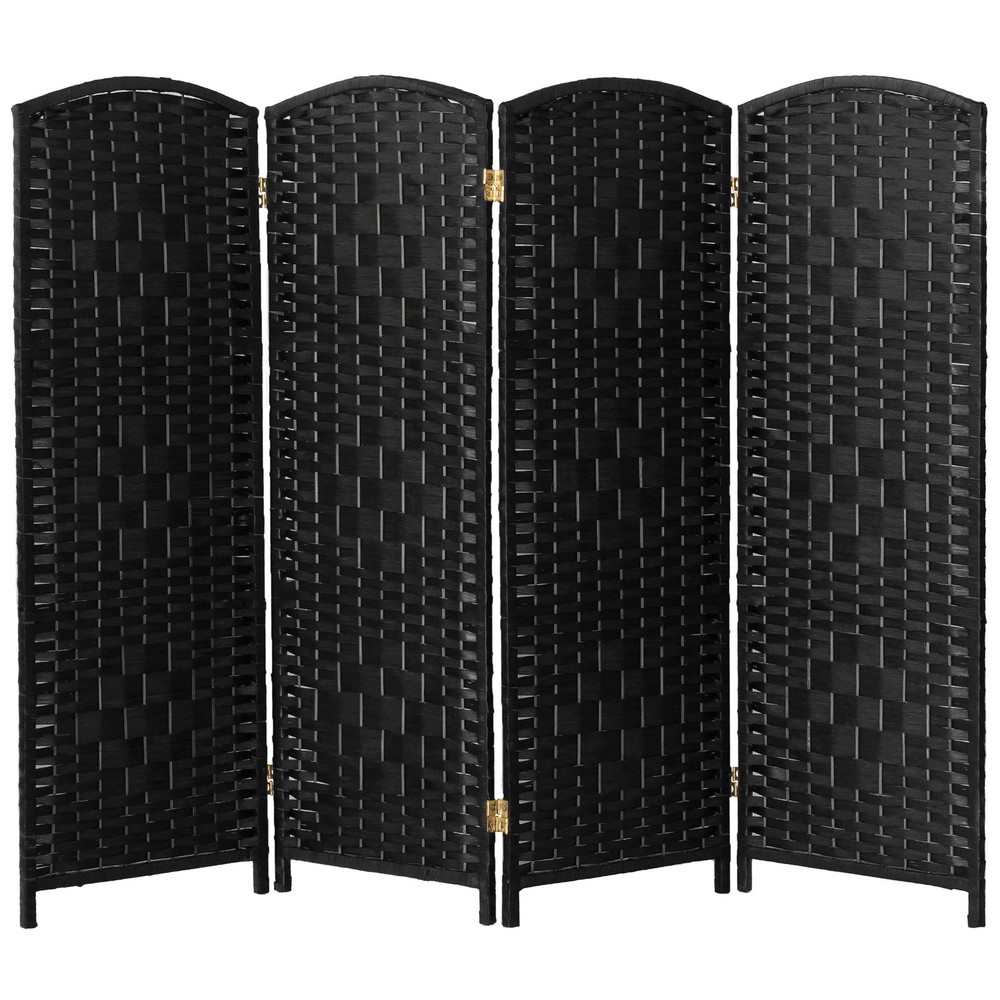 4 ft. Short Diamond Weave Fiber Folding Screen - Black - 4 Panel
