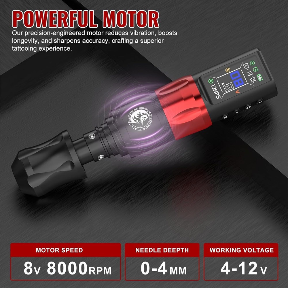 Wormhole Wireless Tattoo Kit w/ Dot Working Mode Power Supply Needles Inks