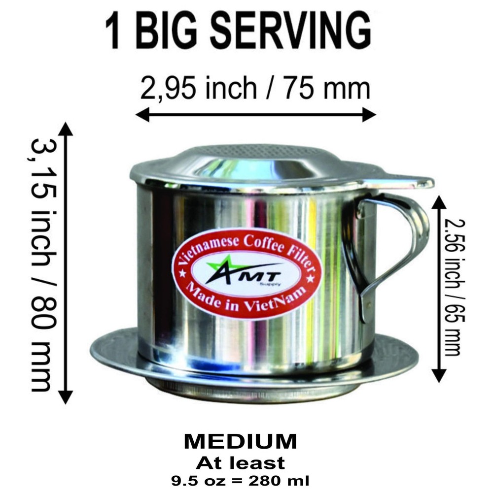 AMT 9.5 oz Coffee Maker, Phin Filter, Screw Down OZ - Handle, Silver