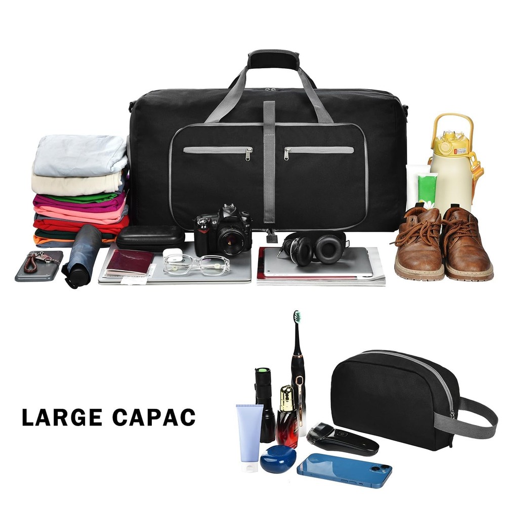 Felipe Varela 40L Waterproof Foldable Duffel Bag with Shoe Compartment - Black