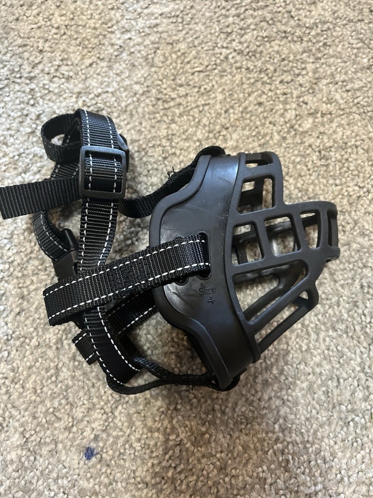 Size 4 Dog Muzzle Silicone Basket Adjustable Strap Black Durable