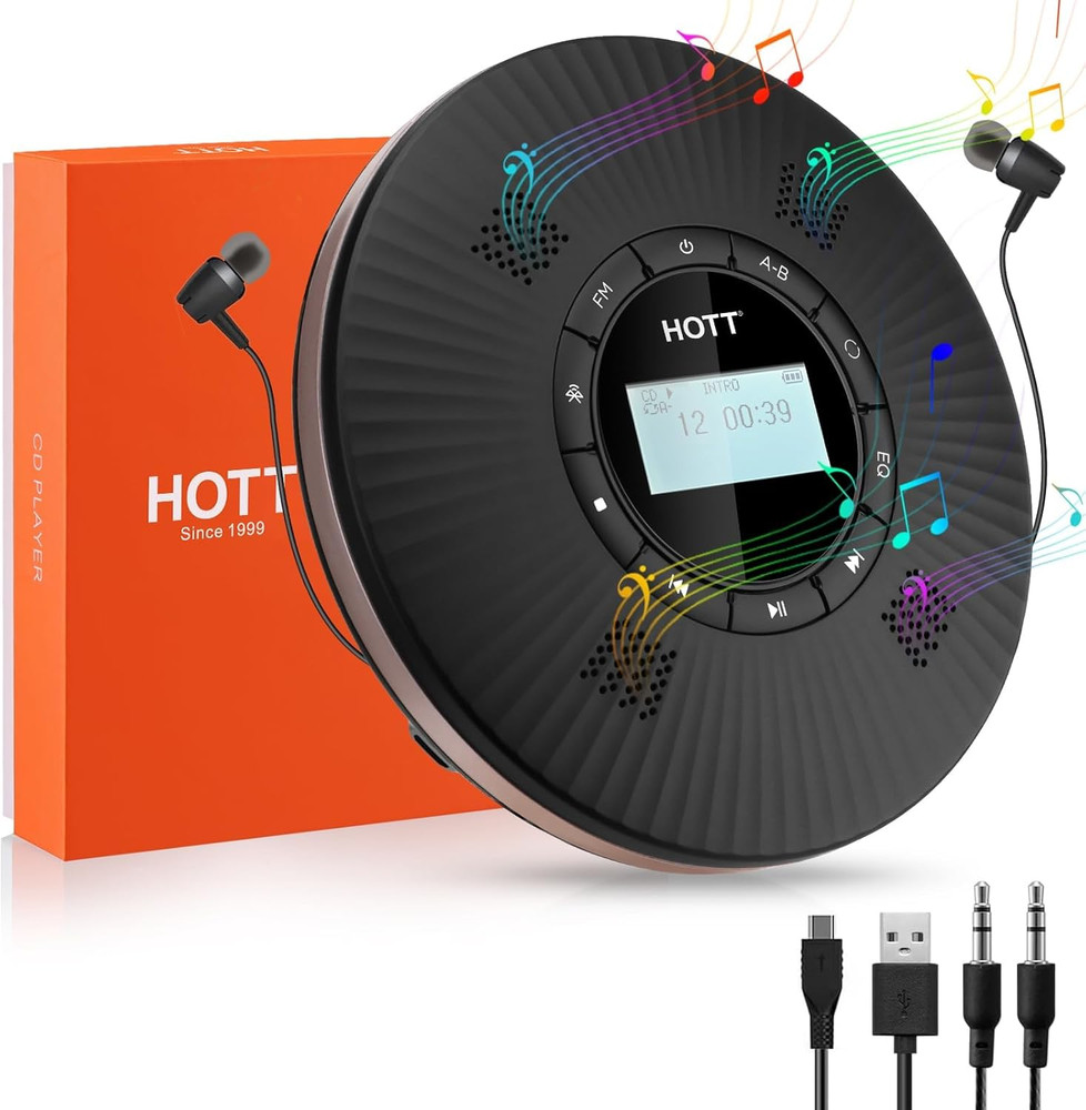 Portable HOTT CD Player with Bluetooth, FM, 4 Speakers & Rechargeable Battery