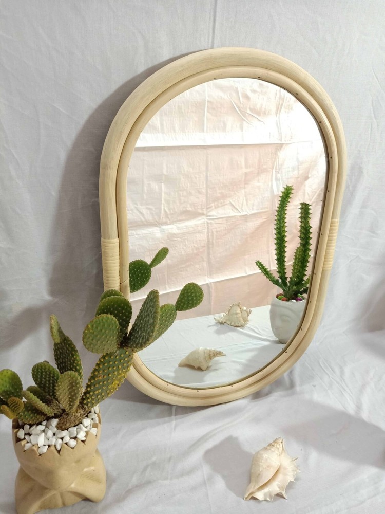 Handmade Rattan Mirror, Rattan Rectangle Mirror, Cane Mirror, Boho Mirror Mirror