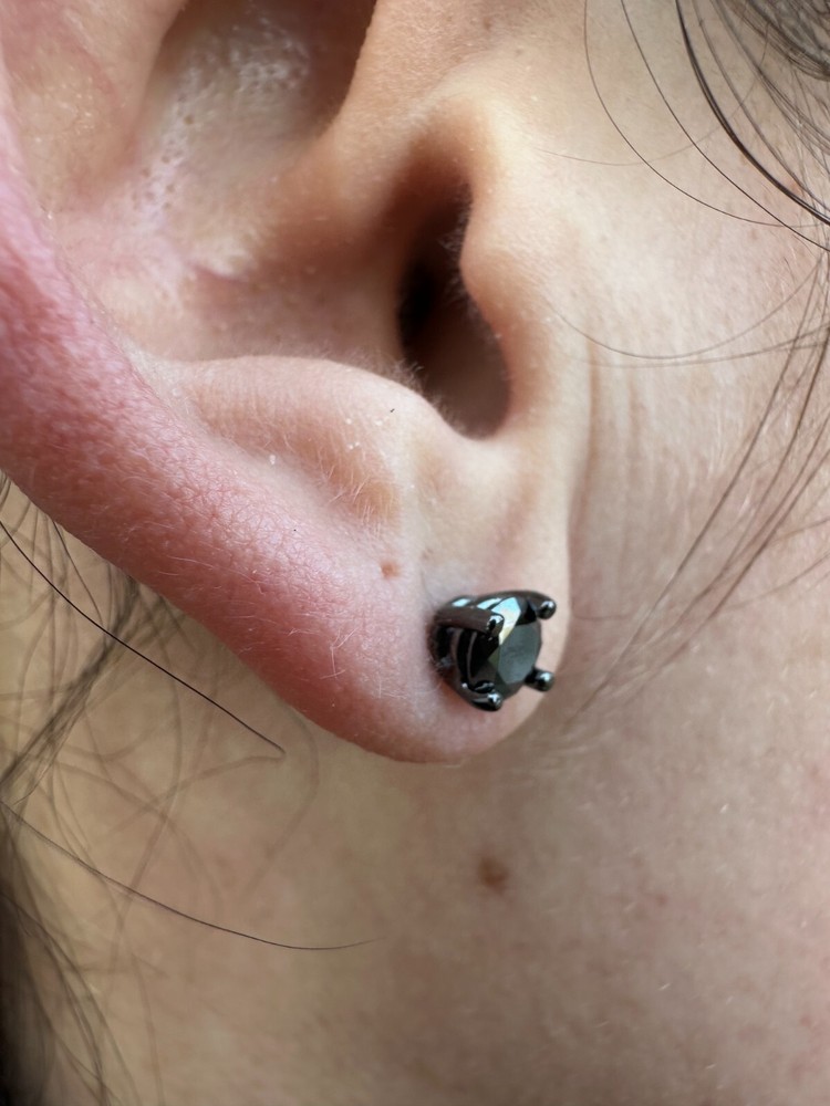 Black Moissanite Screwback Stud Earrings Oxidized 925 Silver 3-8mm Passes Tester