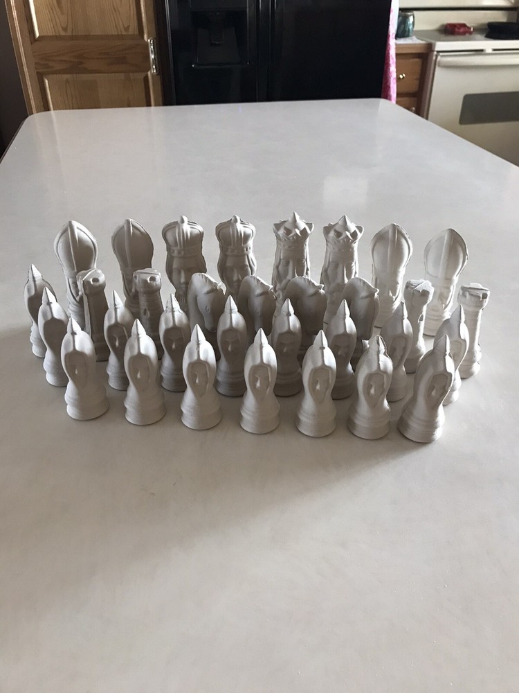 32pc Ceramic Chess Set Unpainted Unglazed Unbranded New