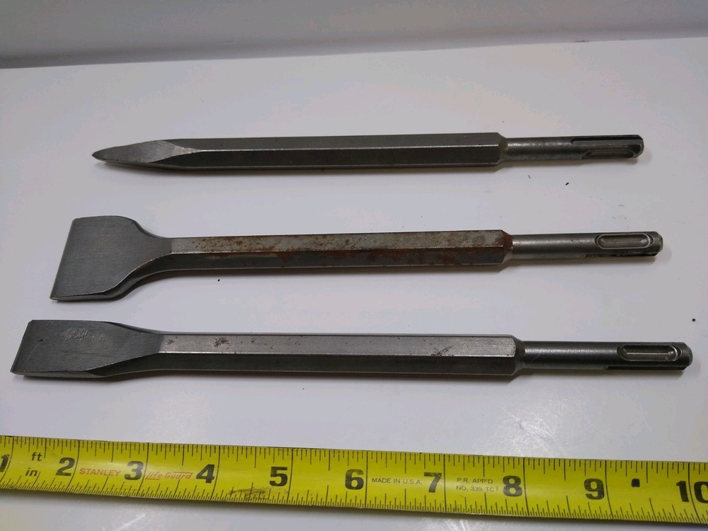 3 Rotary Hammer Drill Chisel Bits Point Flat Blade Concrete Cement Tools