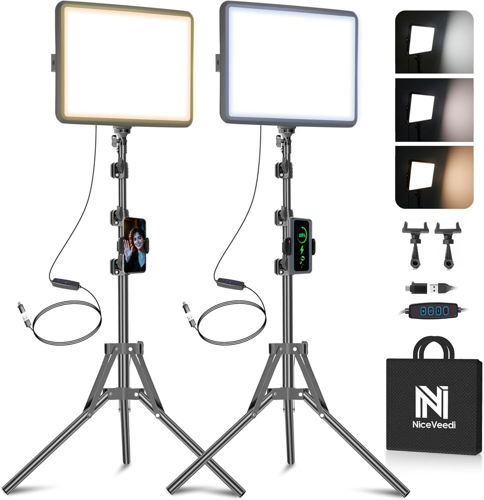 Versatile 2-Pack Studio LED Lights with Tripod - Ideal for YouTube and Streaming