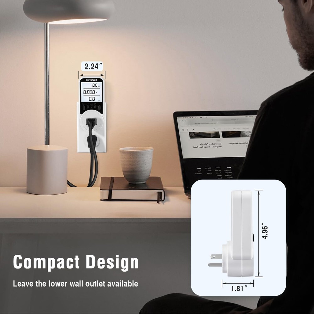 Watt Meter, Plug-in Socket Power Meter, 90V-250V Wide Range, Backlit Large Displ