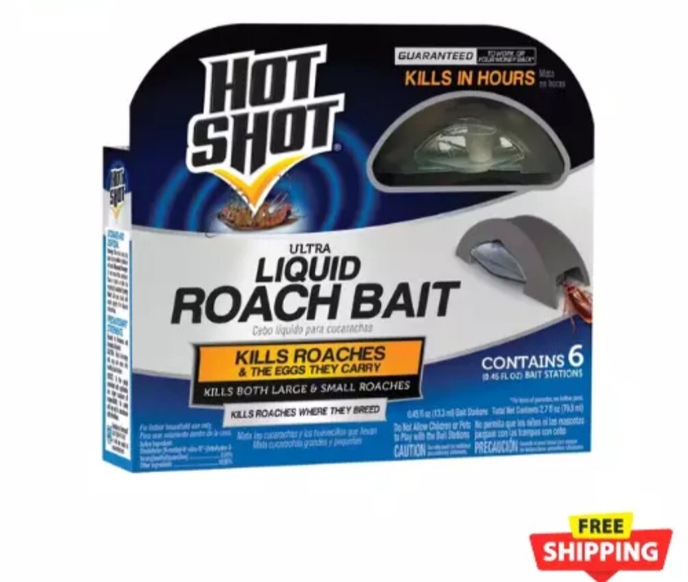 HOT SHOT ULTRA LIQUID ROACH BAIT - 6 COUNT - KILLS ROACHES FAST!!