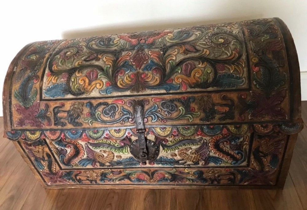 A Spanish Colonial Tooled Leather Trunk