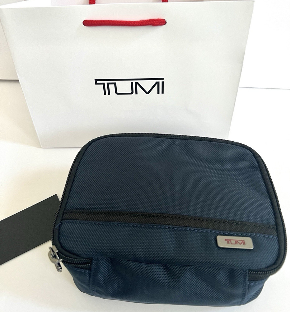 Tumi Navy Cube Travel Pouch Accessory Zipper Bag