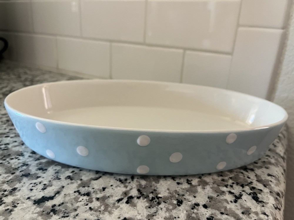 Spode Baking Days Blue & White Polka Dot Ceramic Oval Baker or Serving Dish