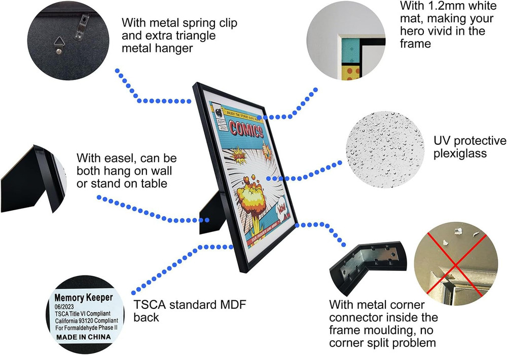 Comic Book Frame, 8 Pack, UV Protection,White Mat, Fits Current Comics up to 6 3