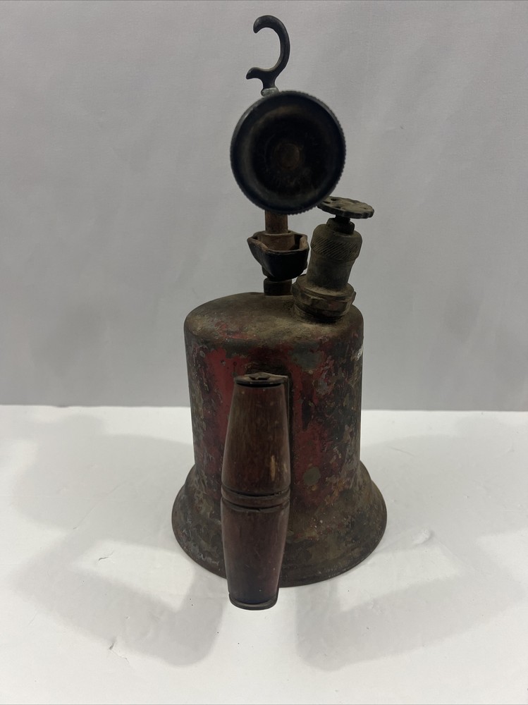 Vintage Blowtorch Cast Iron Red Retro Tool