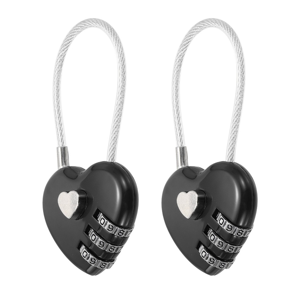 2-Pack Combination Padlock, 3 Digit Heart Shaped Cable Luggage Lock [Black]