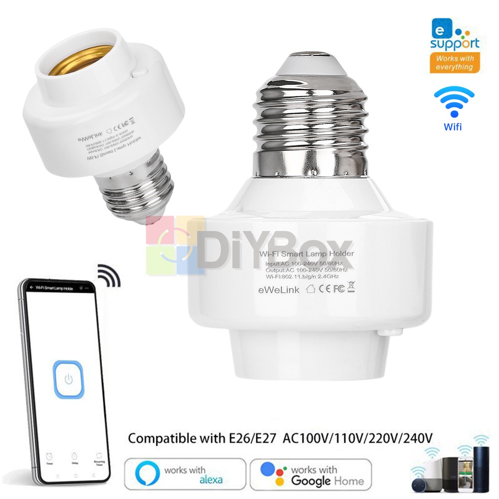 2PCS Smart WiFi Bulb Socket E26 E27 Light Bulb Adapter EWeLink Google Control