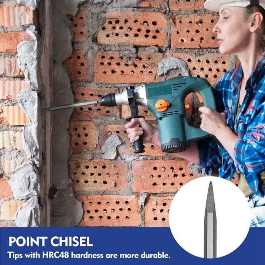 17PC SDS-Plus Rotary Hammer Drill Bits and Chisel Set for Concrete Stone