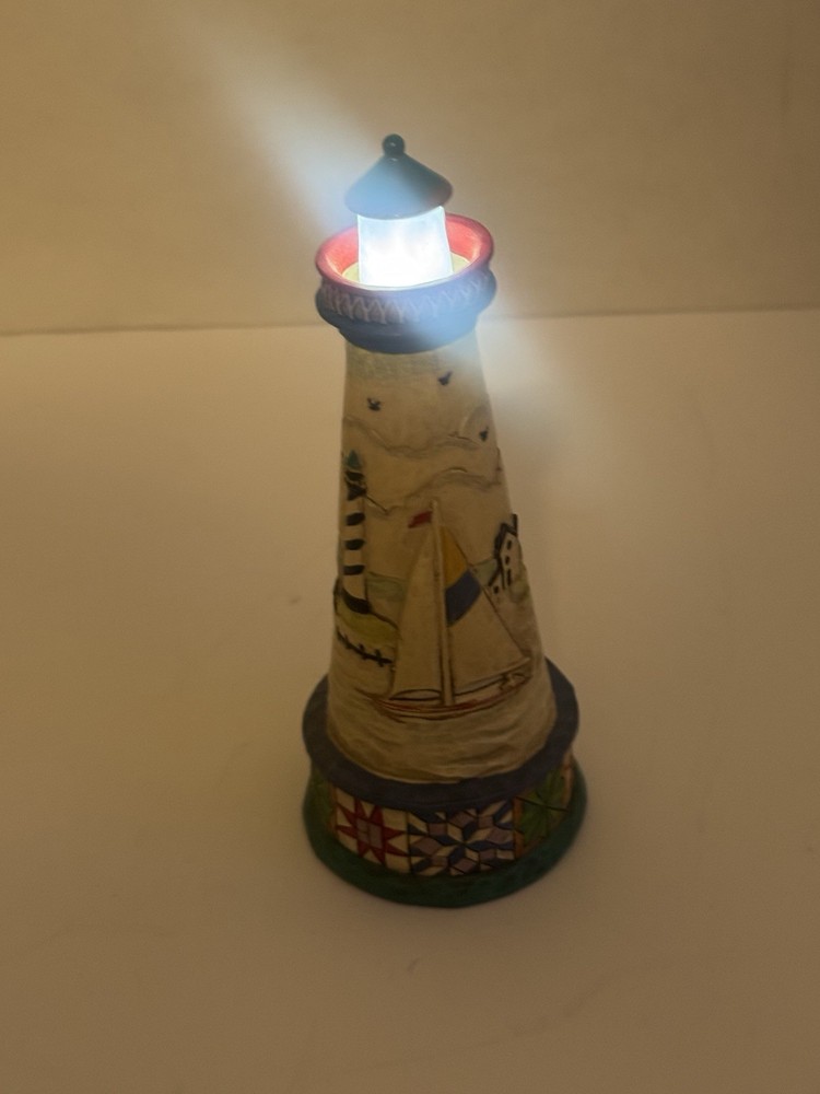 Lighted Lighthouse Figurine Nautical Coastal Decor LED Night Light 7”