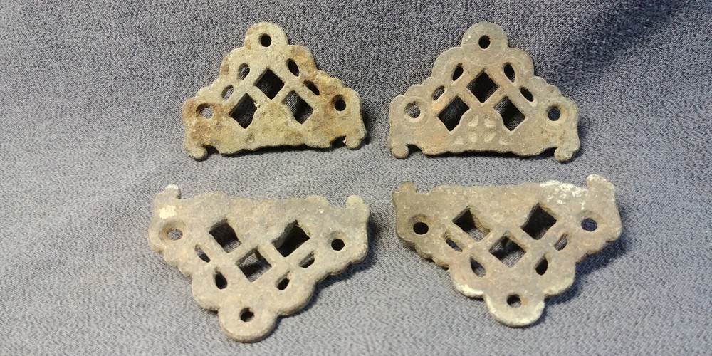 4 Original Iron Decorative Corner Embellishment Escutcheon Hardware Victorian