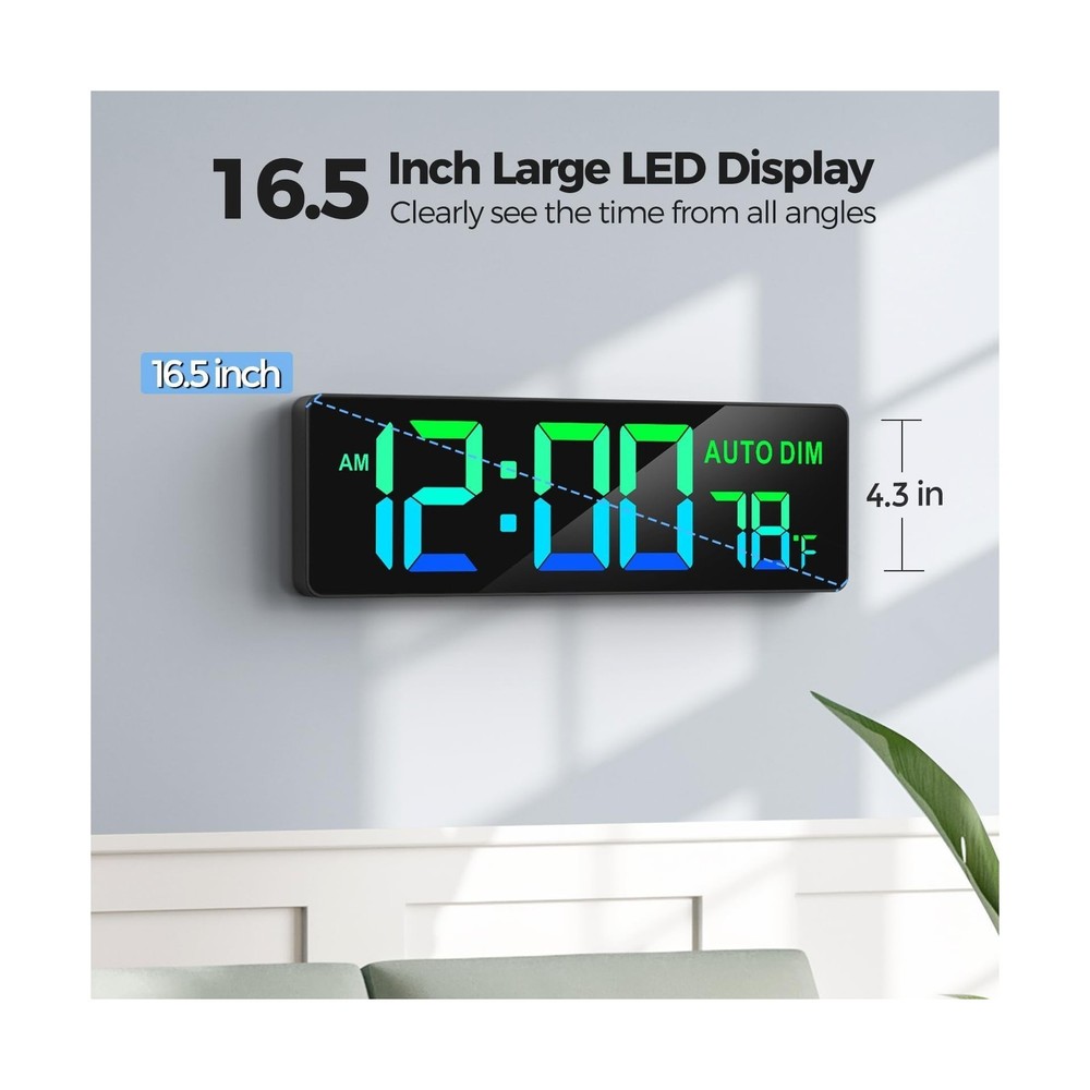 REACHER 16.5" Large Digital Wall Timer Clock with Countdown Timer, Auto Dimme...