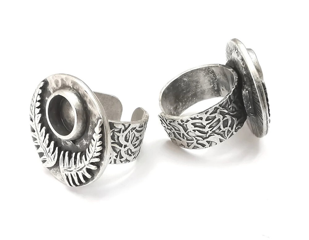 Fern Leaf Ring Blanks Settings Cabochon Mounting Adjustable Resin Base Bezels