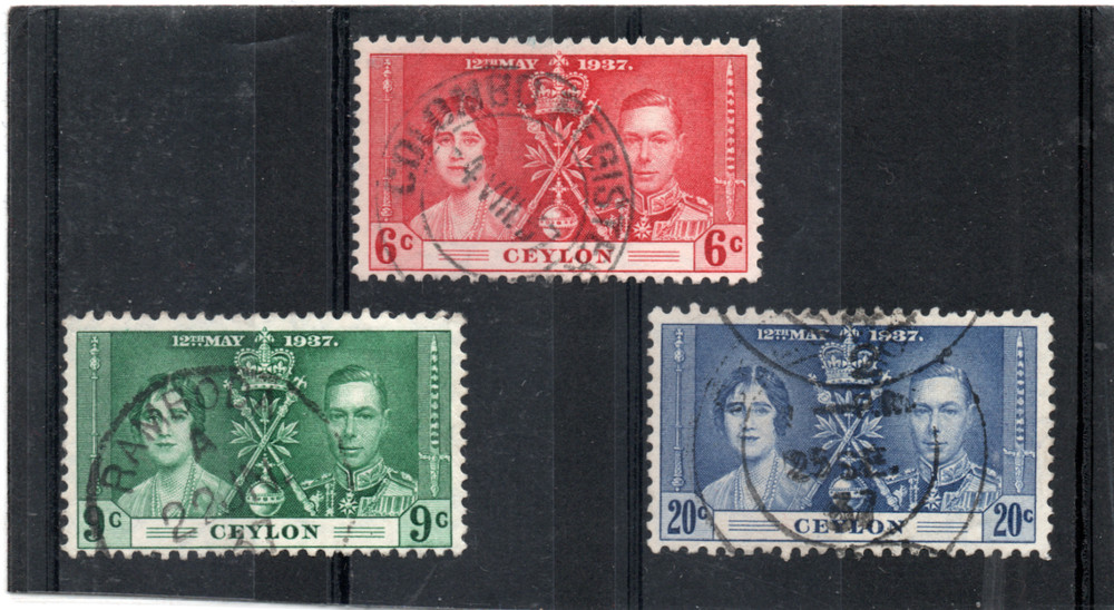 Ceylon GV1,1937 Coronation sg 383-85 Used