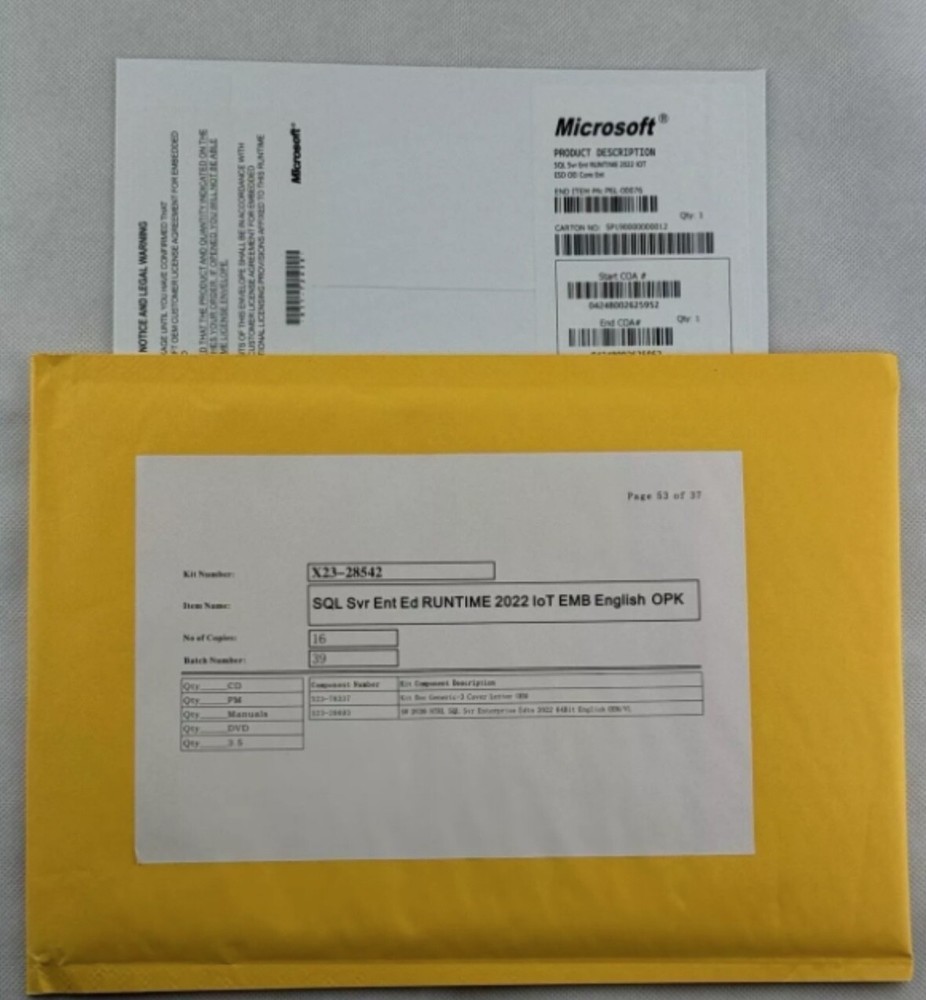 SQL Server 2022 ENTERPRISE 96 Core License, unlimited User CALs Physical Item