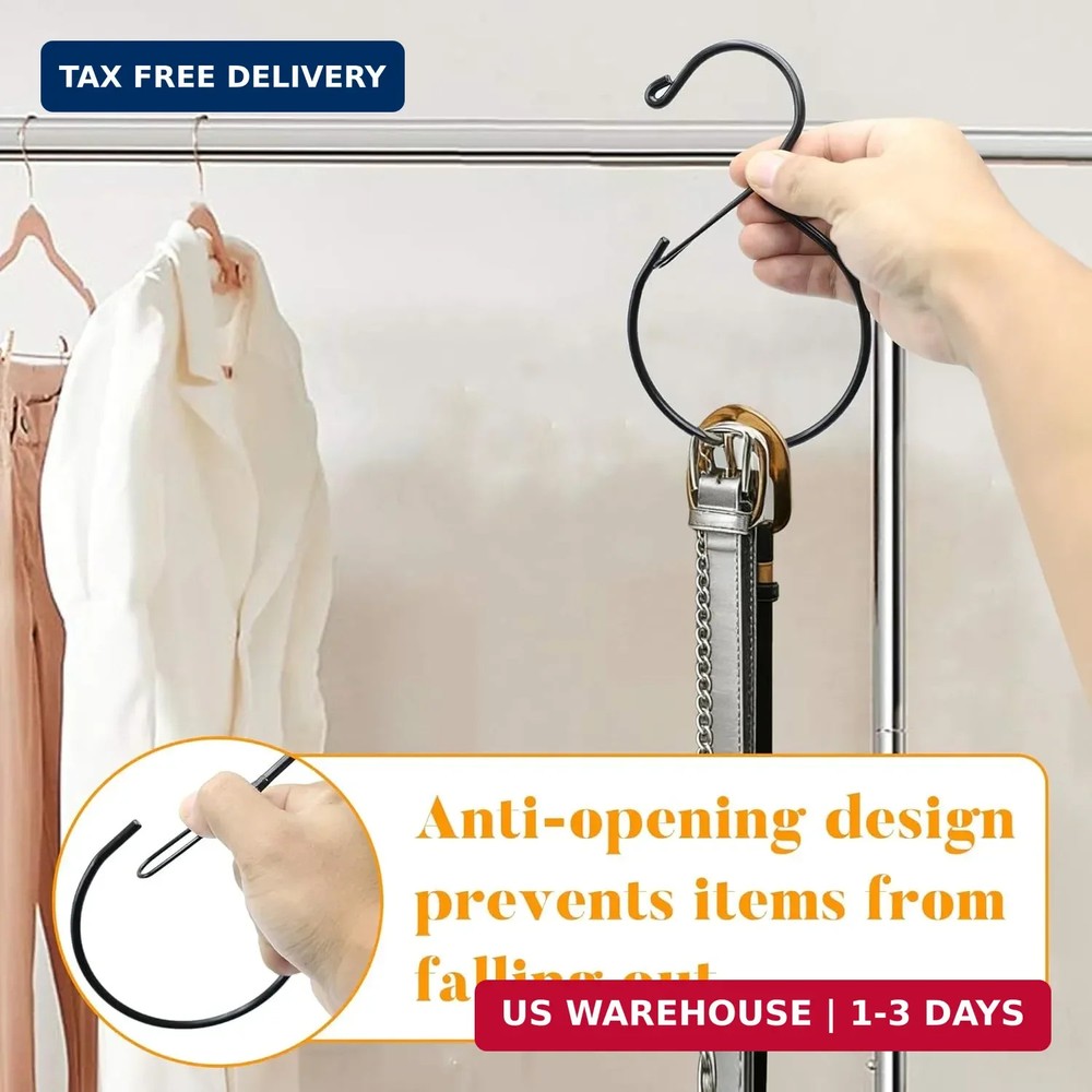 4 Pack Belt Hanger for Closet - Rust-Proof Belt Organizer & Tie Rack, Multi-Use