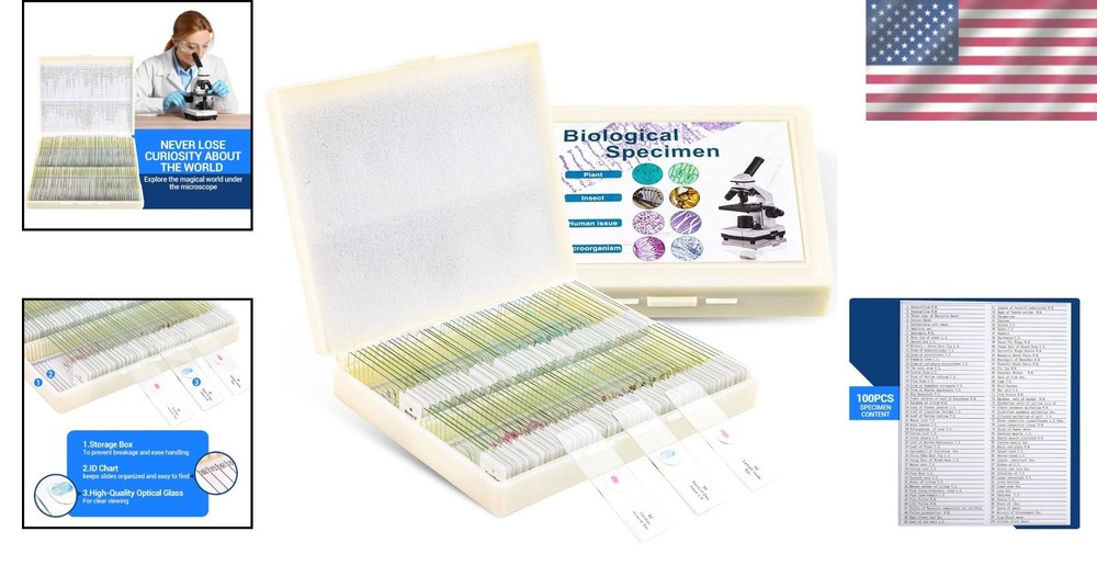 Optical Glass Prepared Microscope Slides - 100 Specimens for Science Exploration