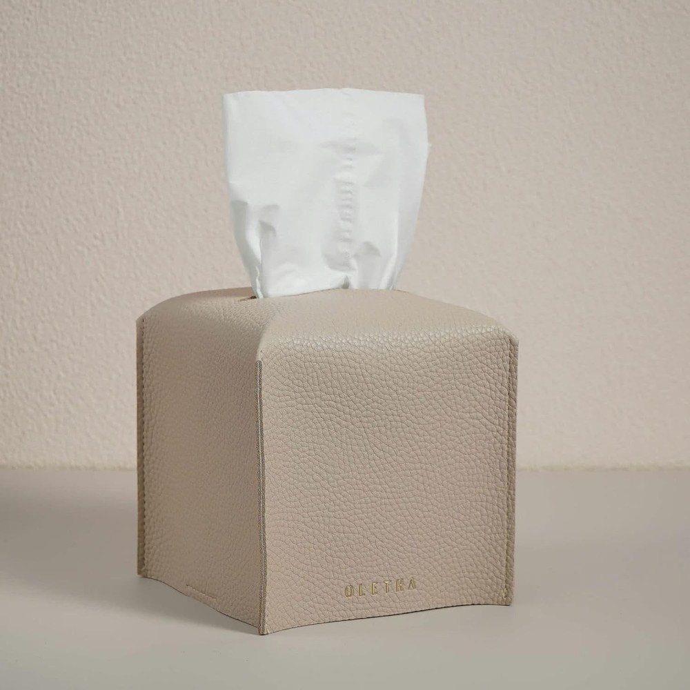 Aesthetic Square Tissue Box Cover, Tissues Cube Box Holder 1 Light Taupe