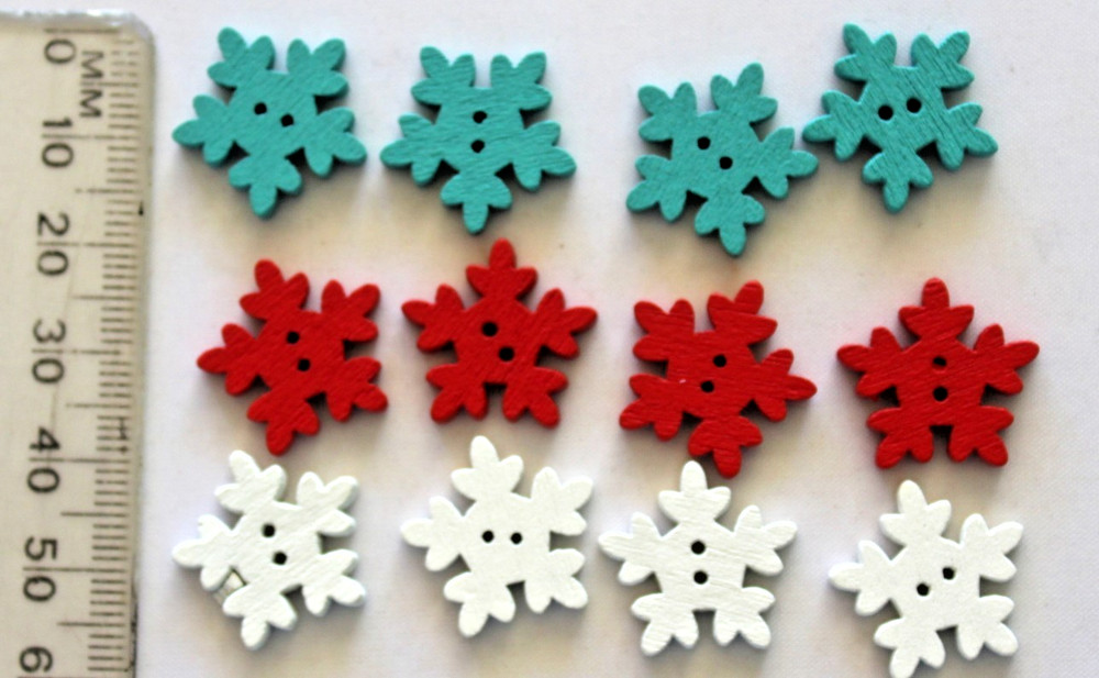 12 Snowflake Wooden Buttons