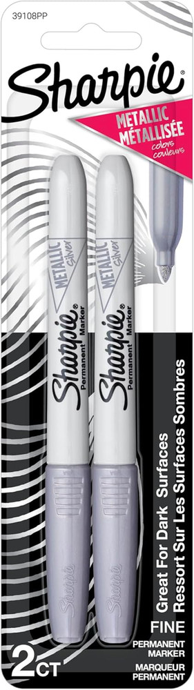 Sharpie Metallic Permanent Markers, Fine Point, Silver, 2 Count