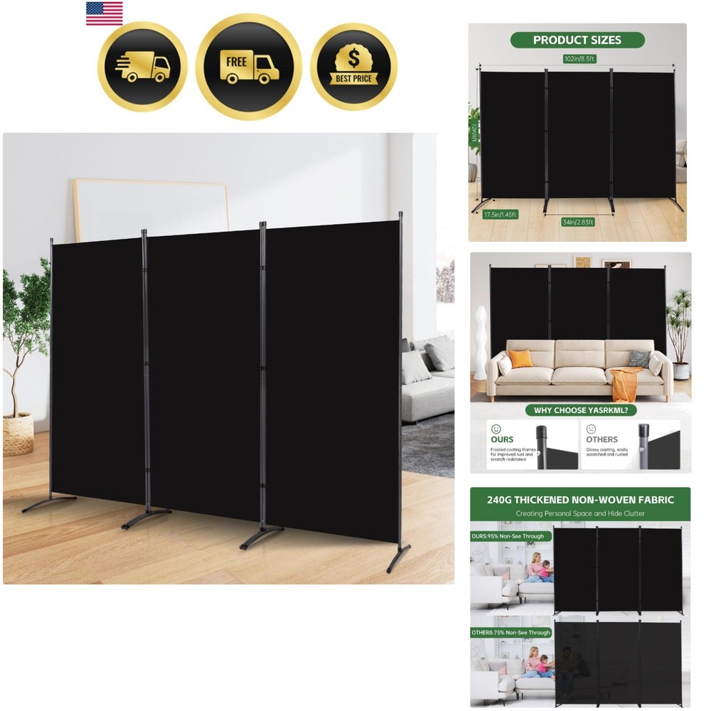 Room Divider Folding Privacy Screens, Portable Room Divider Panel 3 Panel Par...