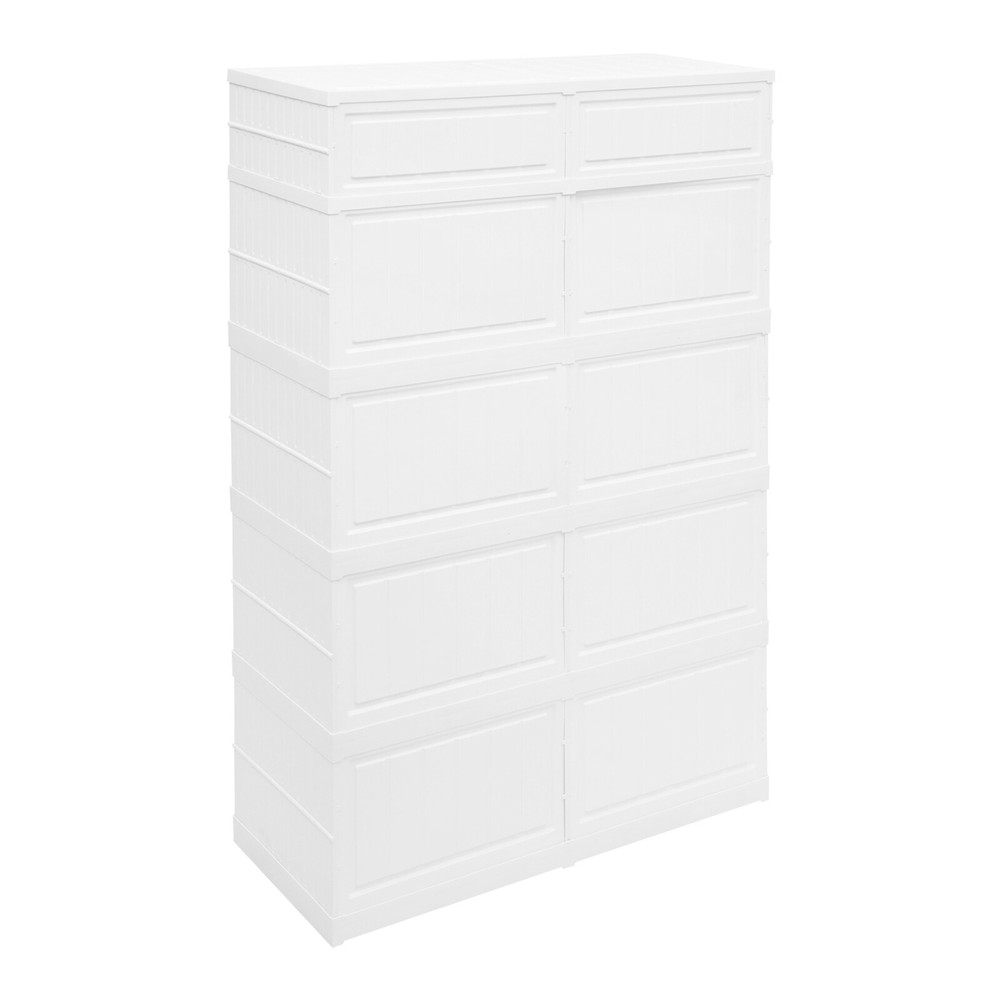 5 Tier Plastic Storage Containers with Doors & Wheels Foldable Organization