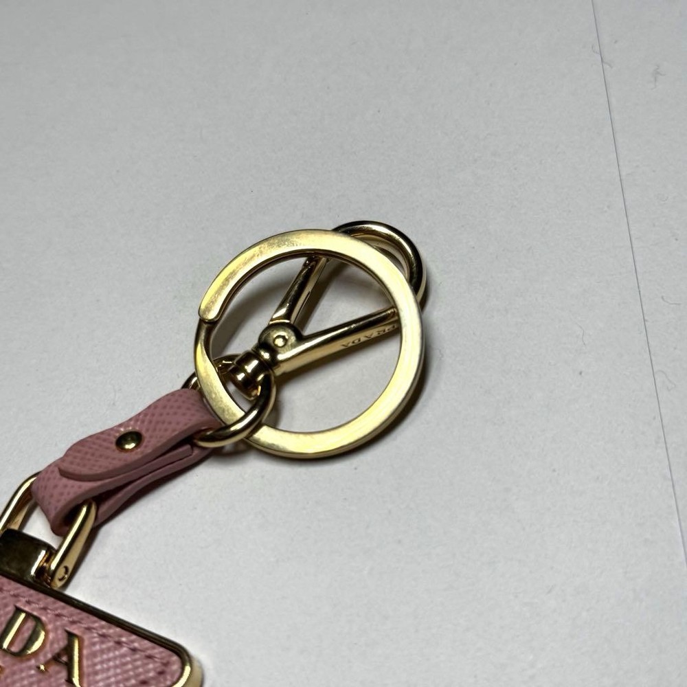 PRADA Saffiano Leather Key Ring Chain Triangle Logo Charm
