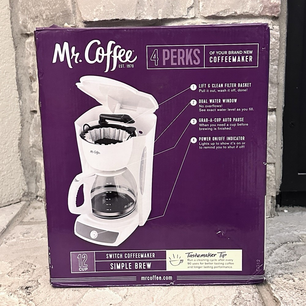 Mr Coffee Simple Brew Switch 12-Cup Coffee Maker Coffeemaker White 2015 Sunbeam