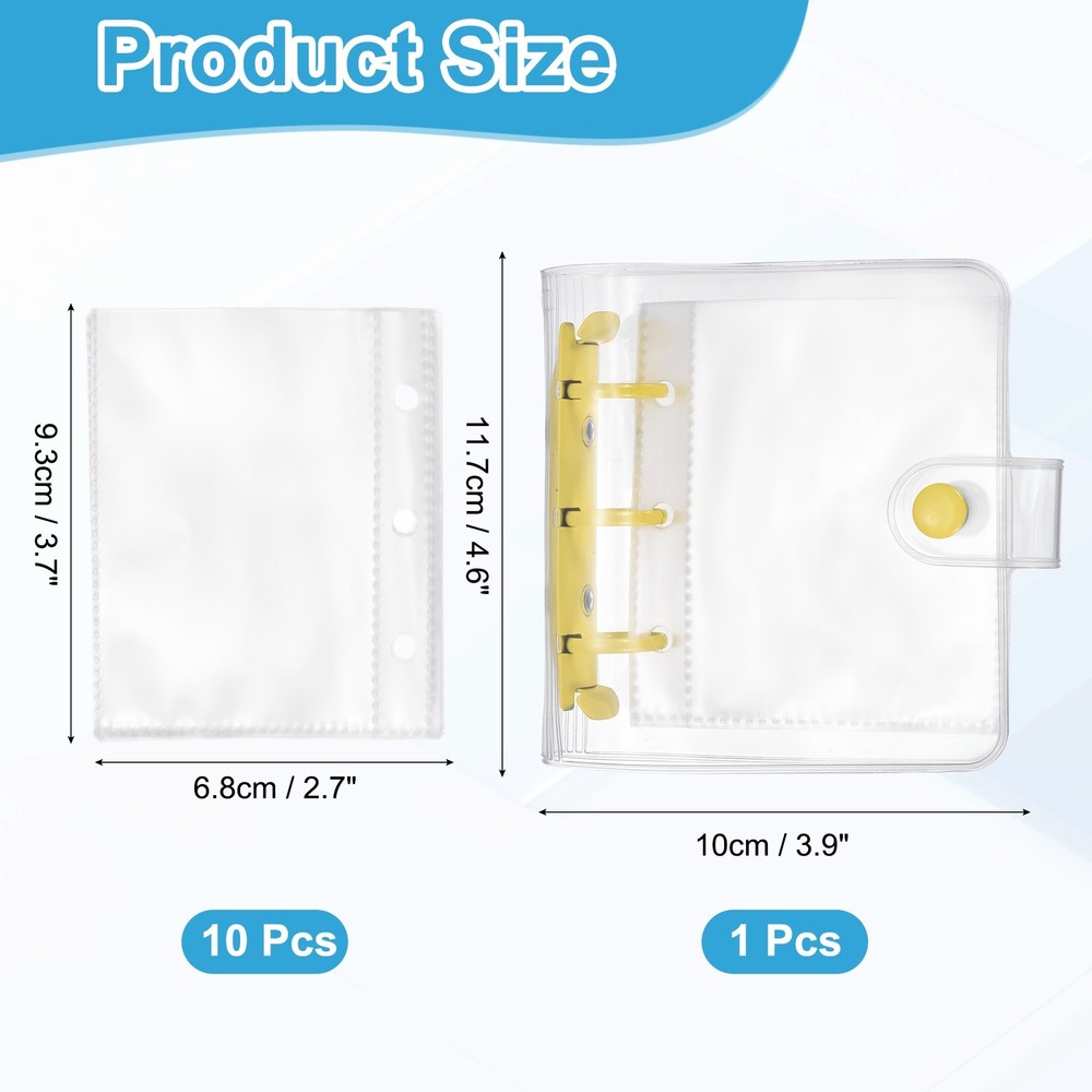A8 Mini 3-Ring Binder Cover, Clear PP Notebook Binder with Inner Pockets, Yellow