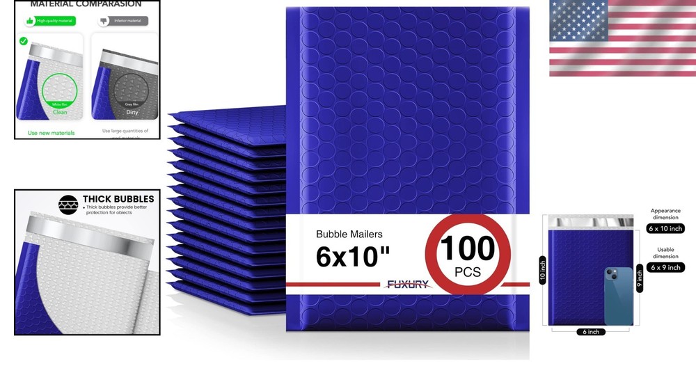 100 Pcs Royal Blue Bubble Mailers 6x10