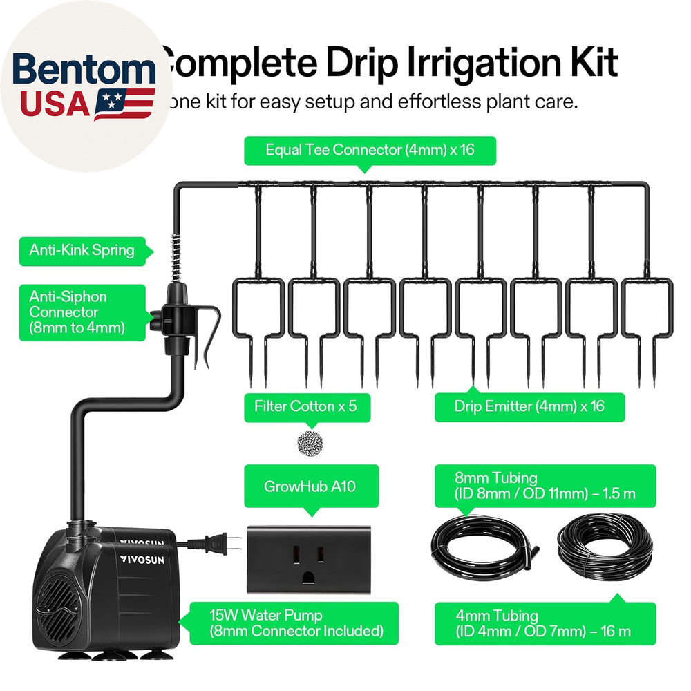 Automatic Drip Irrigation Kit, Smart Watering System with 16 Drip Emitters, 4Mm